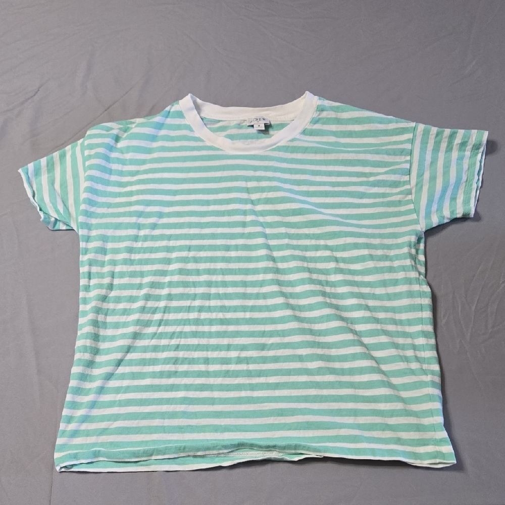 J. Crew Sz Medium Womens Mint and White Striped Tee
